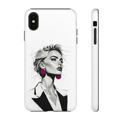 Phone Case — Chic Portrait with Pink Earrings (Stylish Protective Tough Case)