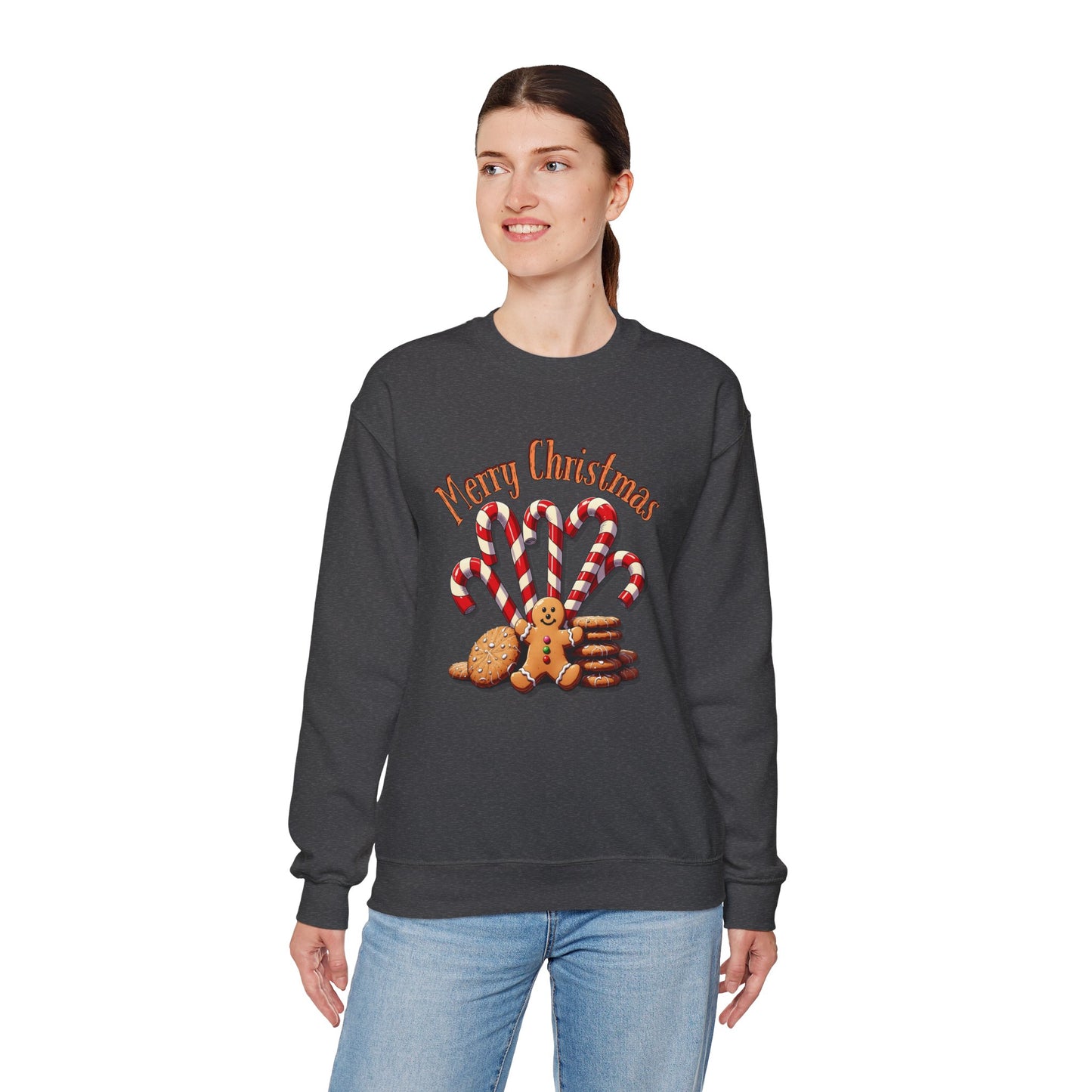 Christmas Candy Canes Crewneck Sweatshirt — "Merry Christmas" Gingerbread Holiday Sweater