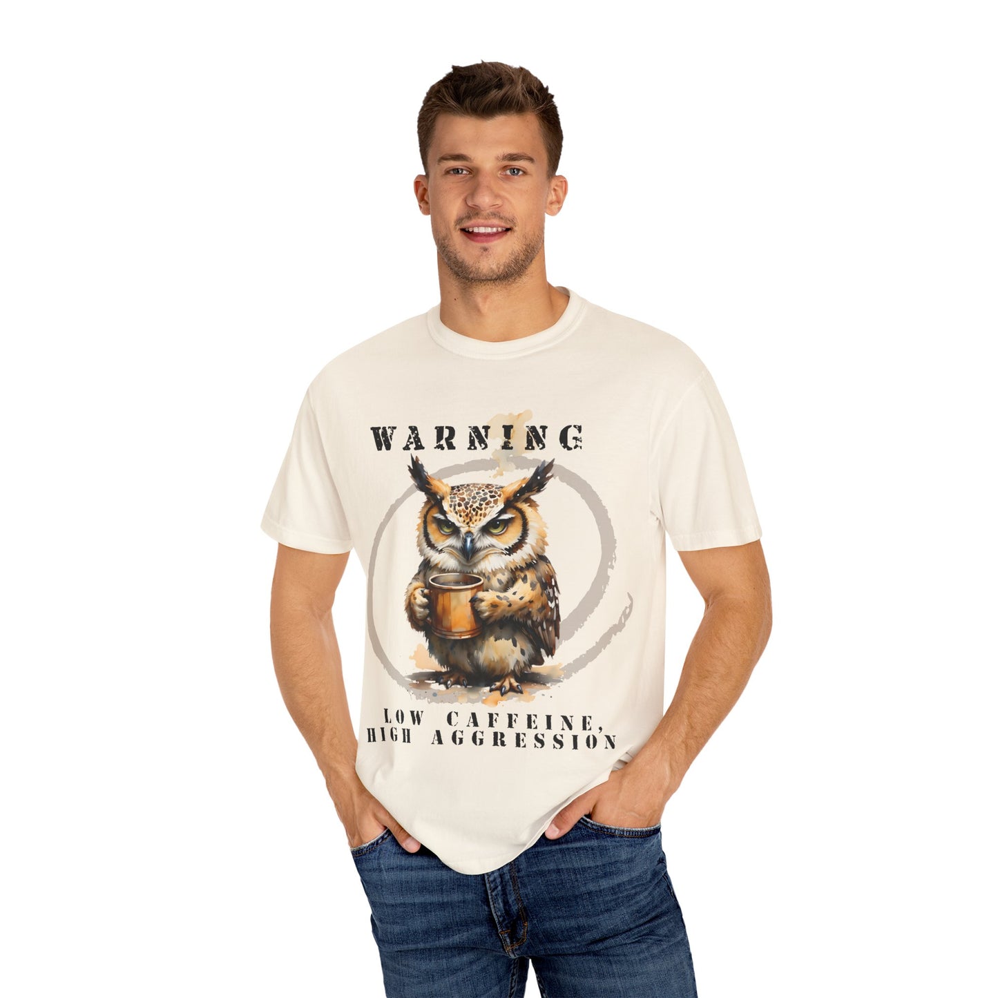 Warning Owl T-Shirt — "Low Caffeine, High Aggression" Graphic Tee