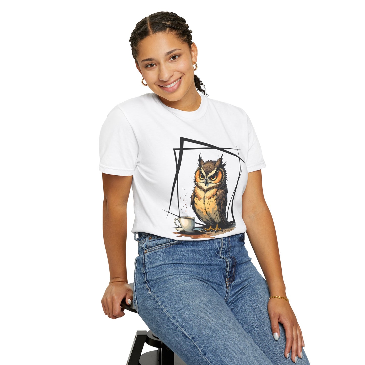 Owl & Coffee Graphic T-Shirt — 'A Day to Coffee and Contemplate'