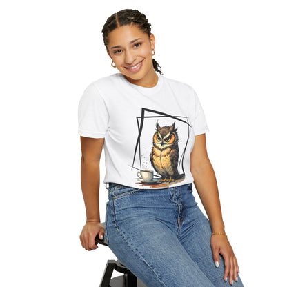 Owl & Coffee Graphic T-Shirt — 'A Day to Coffee and Contemplate'