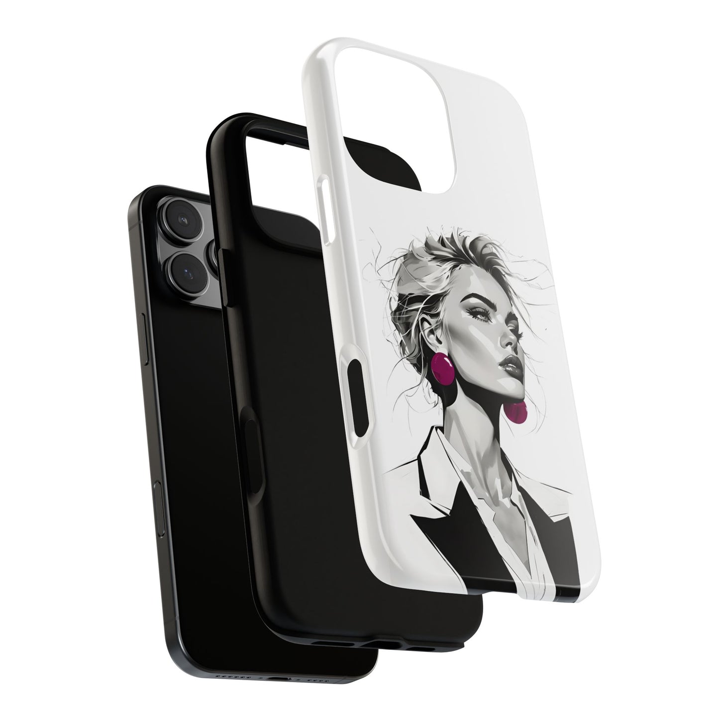 Phone Case — Chic Portrait with Pink Earrings (Stylish Protective Tough Case)