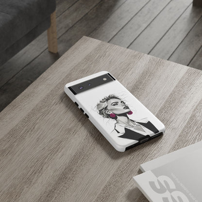 Phone Case — Chic Portrait with Pink Earrings (Stylish Protective Tough Case)