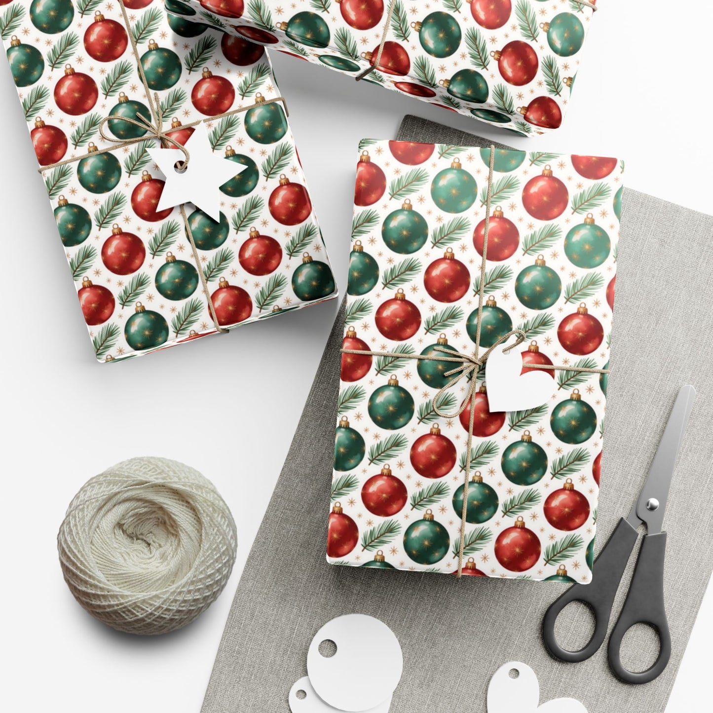 Christmas Ornament Gift Wrap Paper - Red & Green Bauble Wrapping Paper