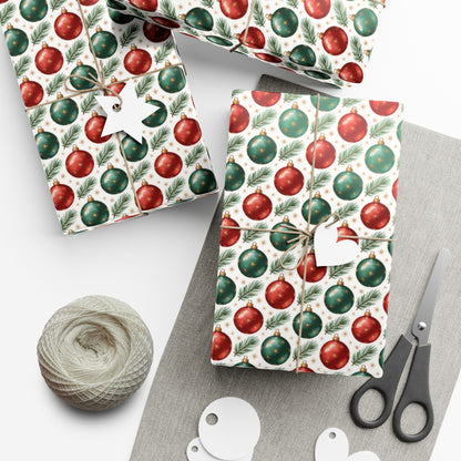Christmas Ornament Gift Wrap Paper - Red & Green Bauble Wrapping Paper