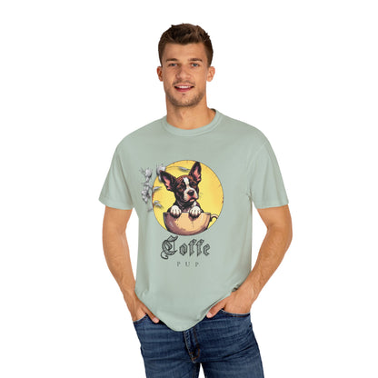 Coffee Pup Unisex Garment-Dyed T-shirt - Cute Dog Lovers Tee