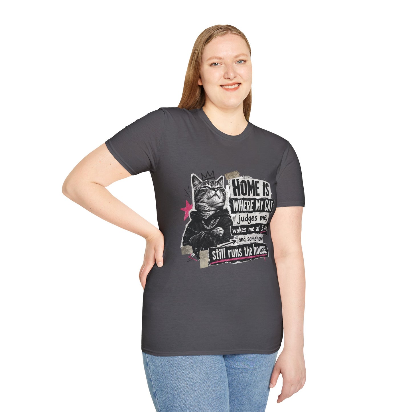 Cat T-Shirt — "Home Is Where My Cat Judges Me" Funny Graphic Tee