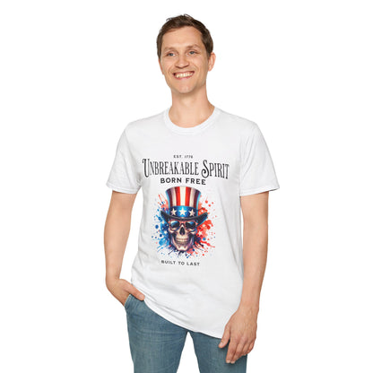 Unisex Softstyle T-Shirt - Unbreakable Spirit Skull Design - Perfect for Independence Day