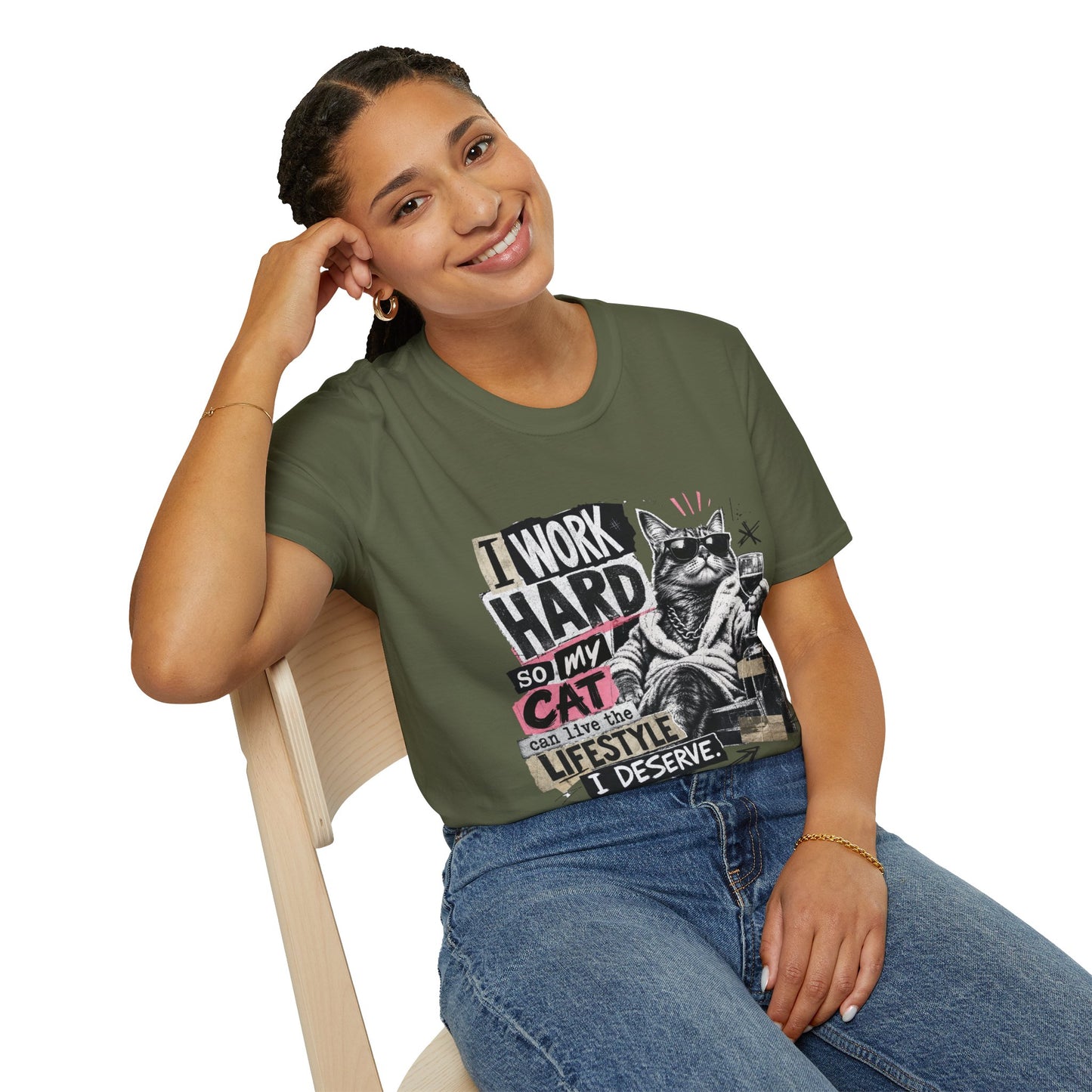 Cat Graphic T-Shirt — "I Work Hard So My Cat Can Live the Lifestyle I Deserve"