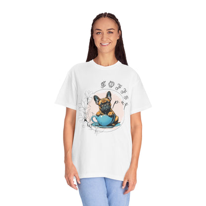 Cute French Bulldog Coffee T-Shirt - Unisex Garment-Dyed Tee