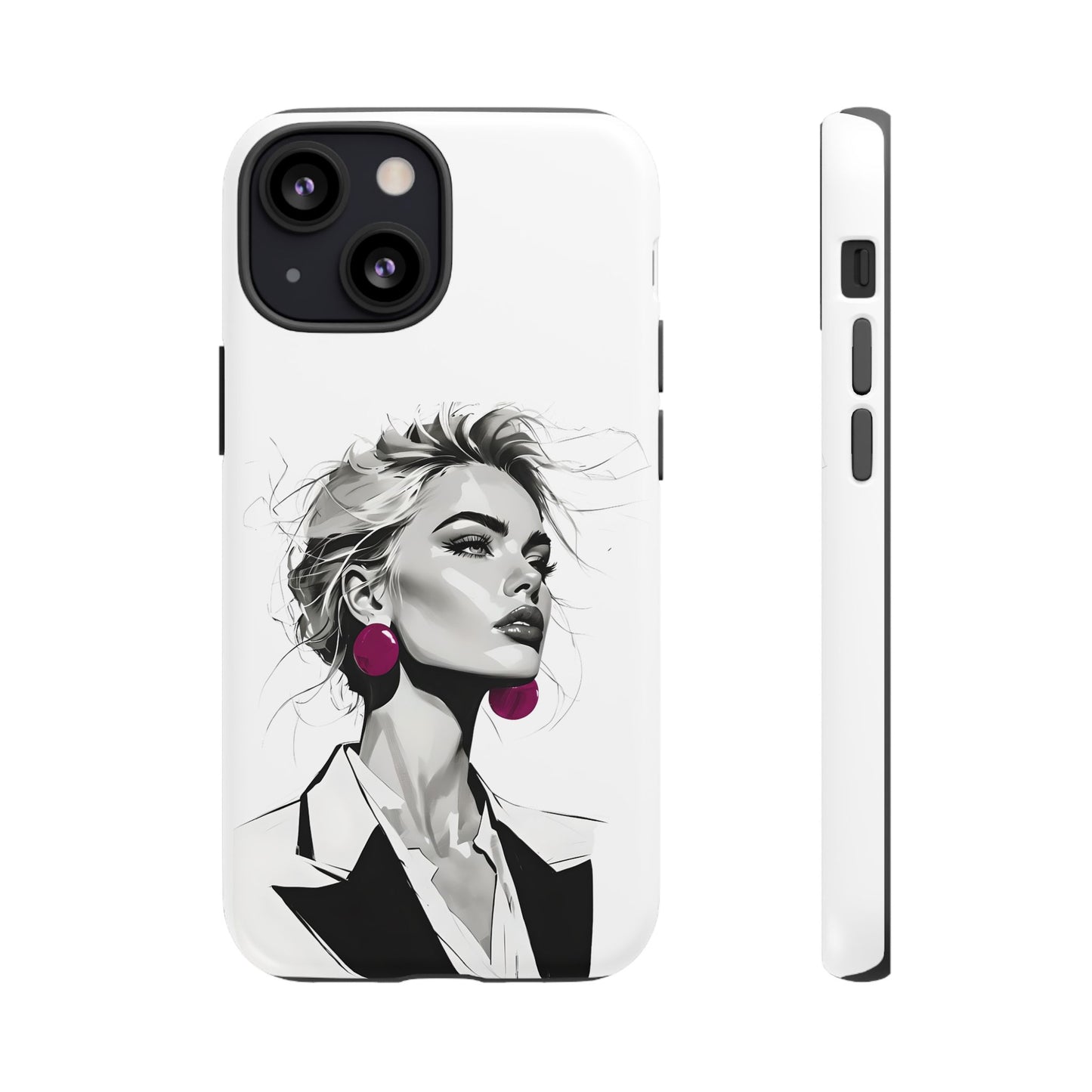Phone Case — Chic Portrait with Pink Earrings (Stylish Protective Tough Case)