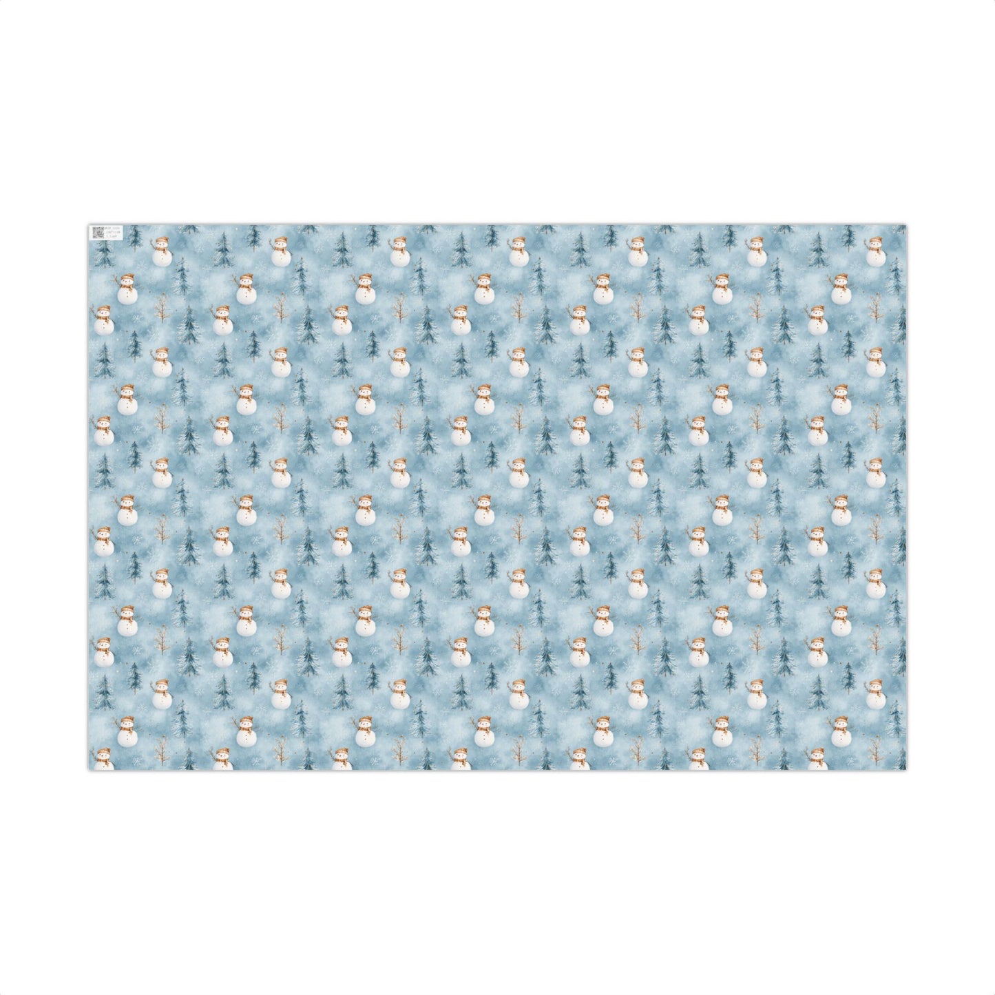 Snowman & Pine Holiday Gift Wrap Paper — Blue Winter Christmas Wrapping Sheets