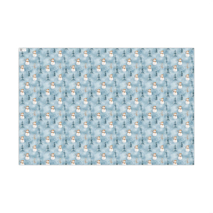 Snowman & Pine Holiday Gift Wrap Paper — Blue Winter Christmas Wrapping Sheets