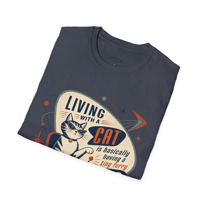 Cat T-Shirt — "Living with a Cat is Basically Having a Furry CEO" Retro Graphic