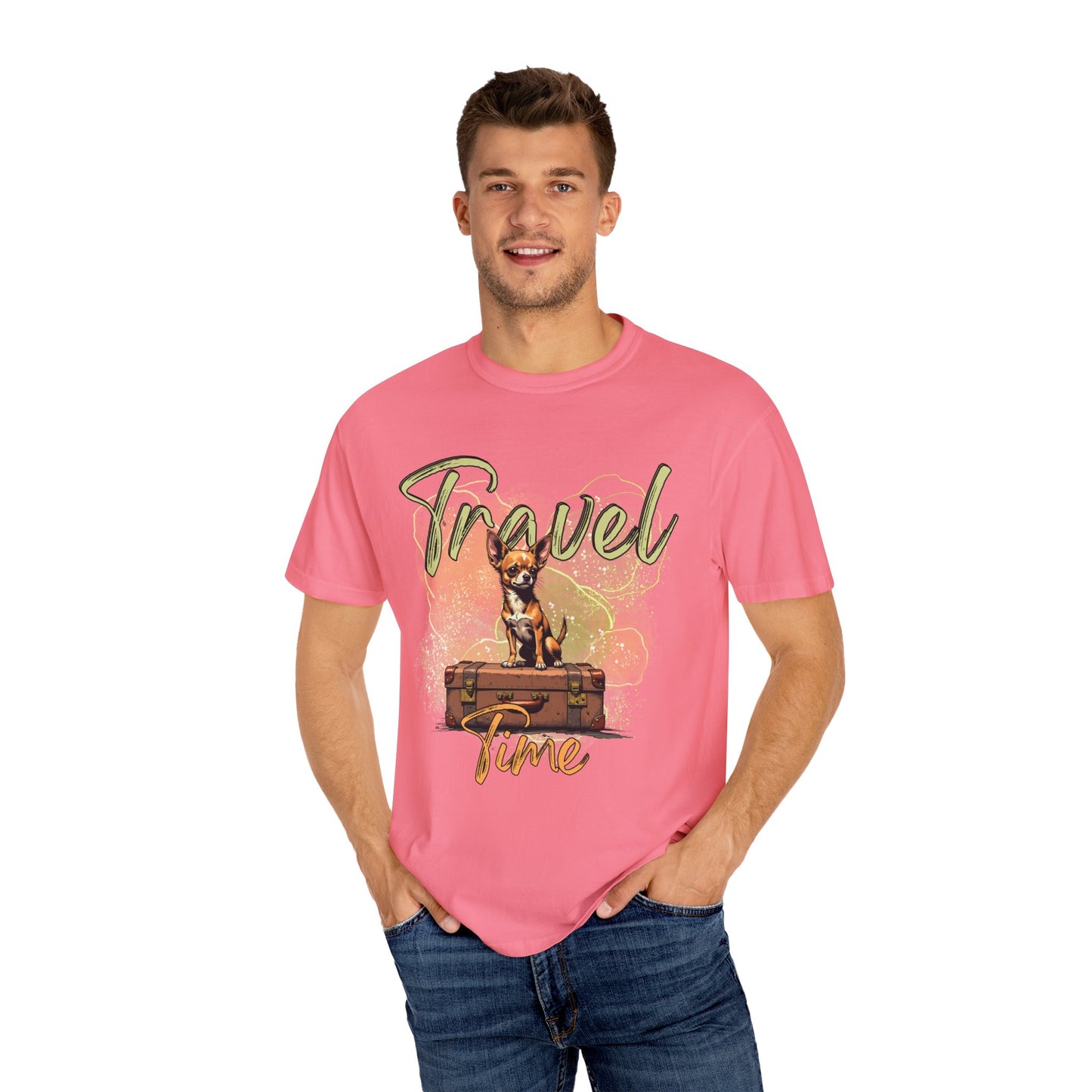 Travel Time Unisex Garment-Dyed T-Shirt - Cute Dog Design for Animal Lovers