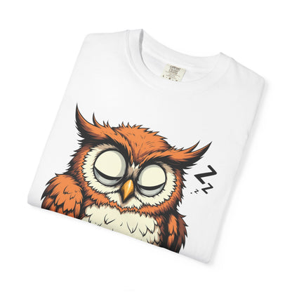 Sleepy Owl Coffee T-Shirt — "Gimme a Minute" Cute Morning Tee