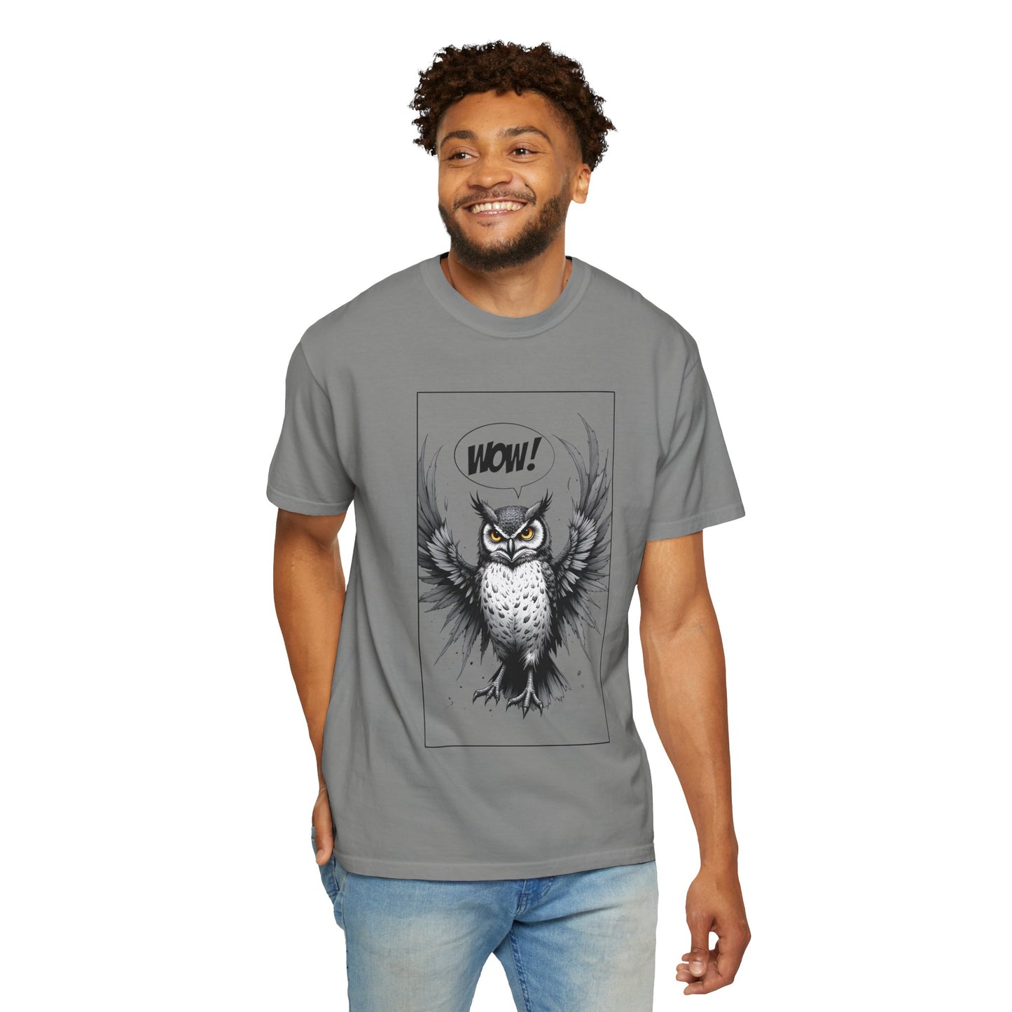 Owl Graphic T-Shirt — 'WOW!' Illustrated Night Owl Tee