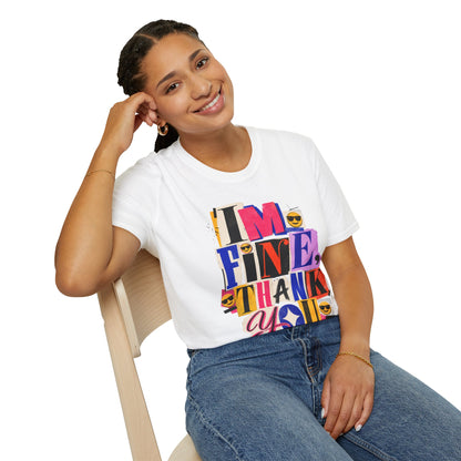 T-Shirt — "I'M FINE, THANK YOU" Retro Collage Graphic Tee