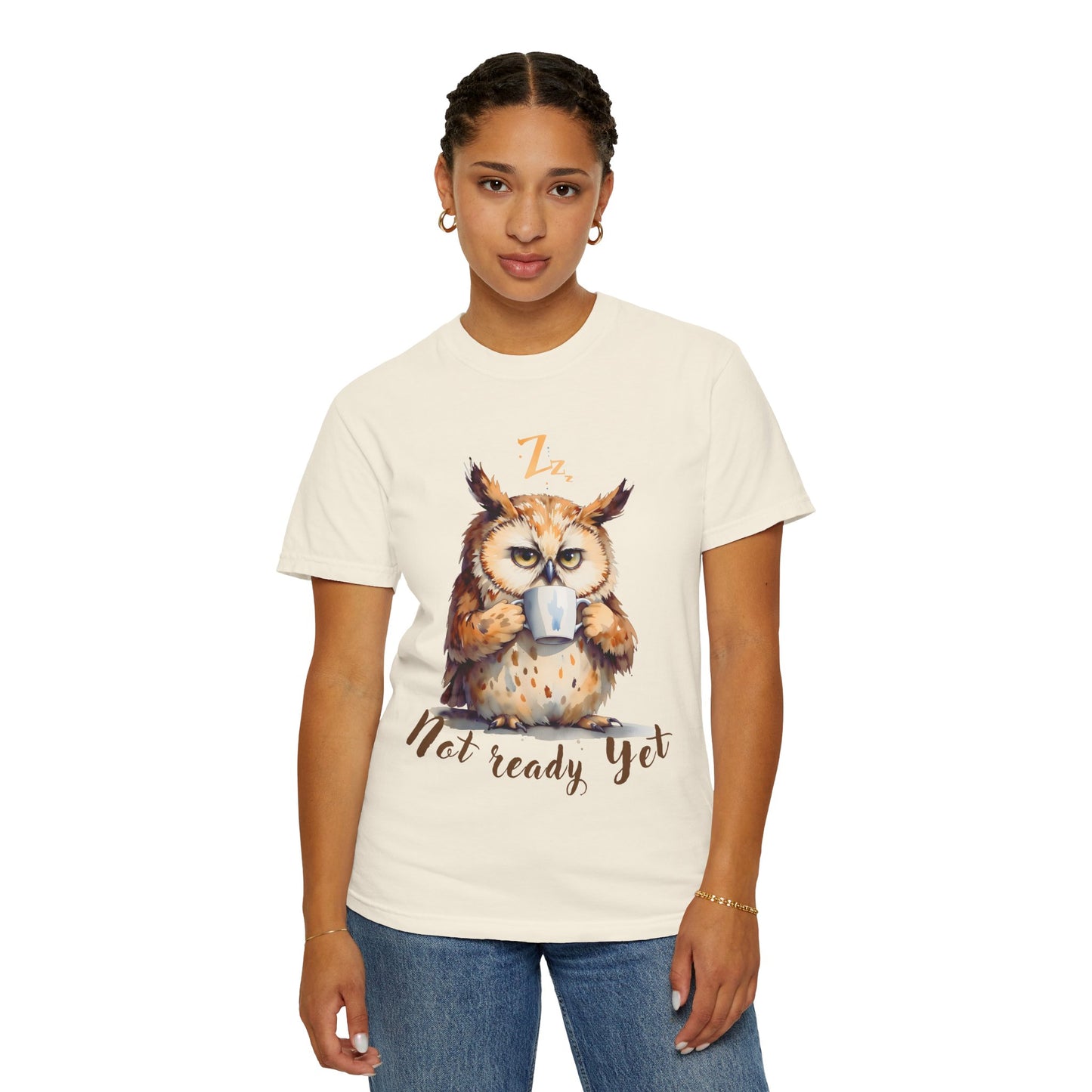 Not Ready Yet Owl T-Shirt — Cute Coffee Morning Graphic Tee