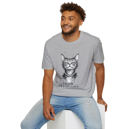 Cat T-Shirt — 'I Know I’m Fabulous' Cute Smiling Cat Graphic Tee