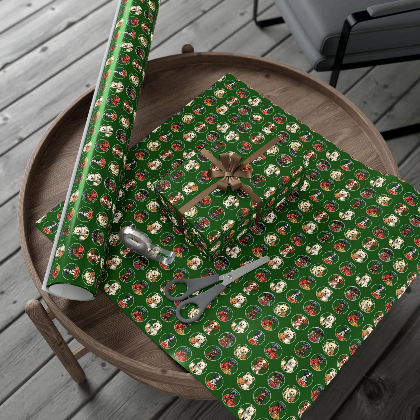 Christmas Dog Pattern Gift Wrap Paper – Green Holiday Puppy Wrapping Sheets