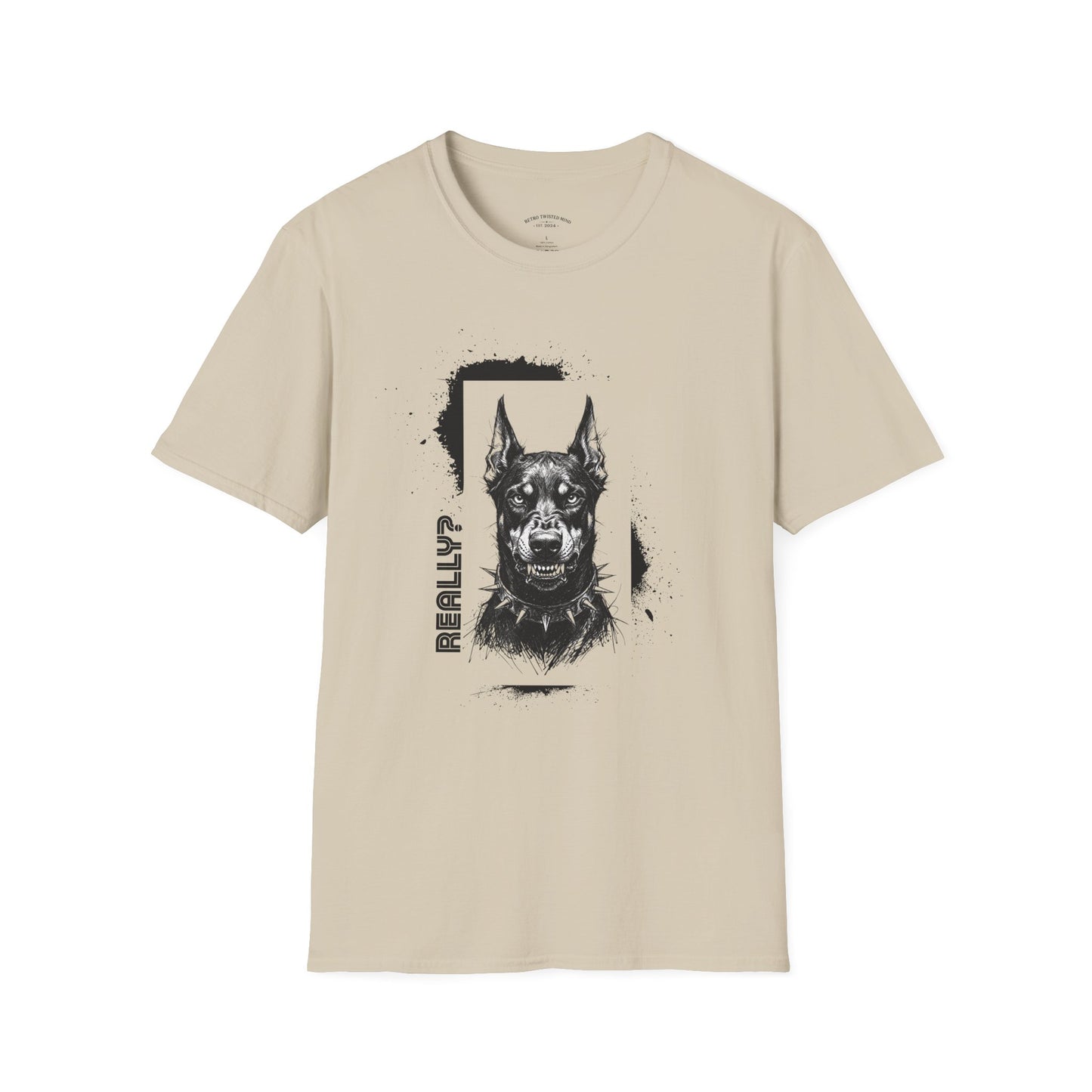 Doberman Portrait T‑Shirt — Bold Black Ink Dog Graphic