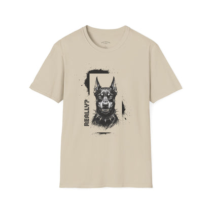 Doberman Portrait T‑Shirt — Bold Black Ink Dog Graphic