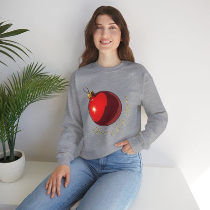 Christmas Ornament Crewneck Sweatshirt — Red Bauble "Merry Christmas" Holiday Sweater