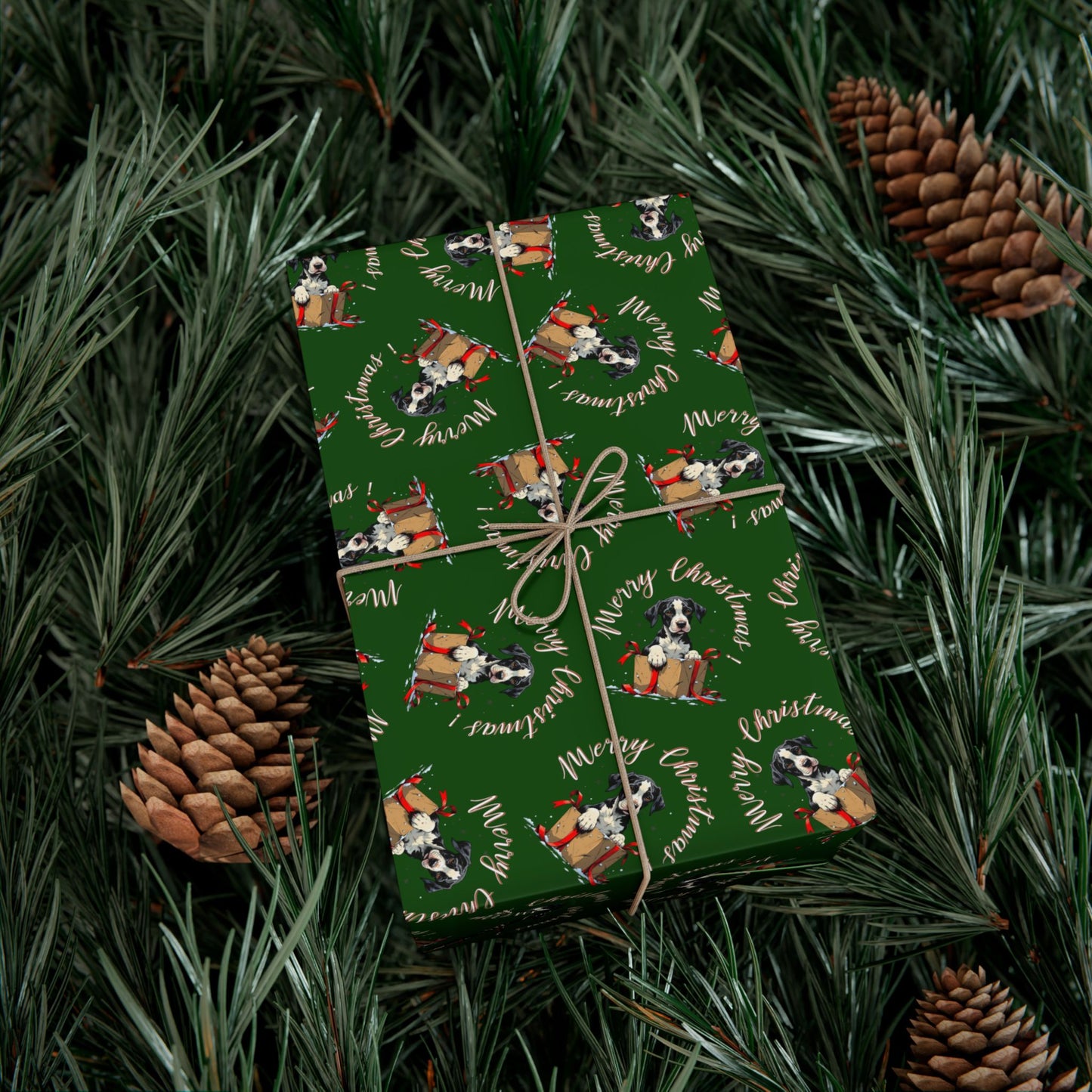Christmas Dog Wreath Gift Wrap Paper