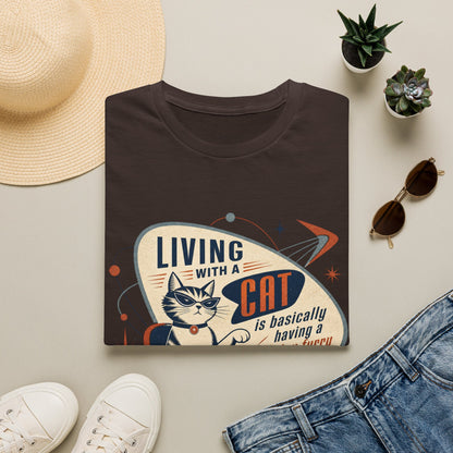 Cat T-Shirt — "Living with a Cat is Basically Having a Furry CEO" Retro Graphic