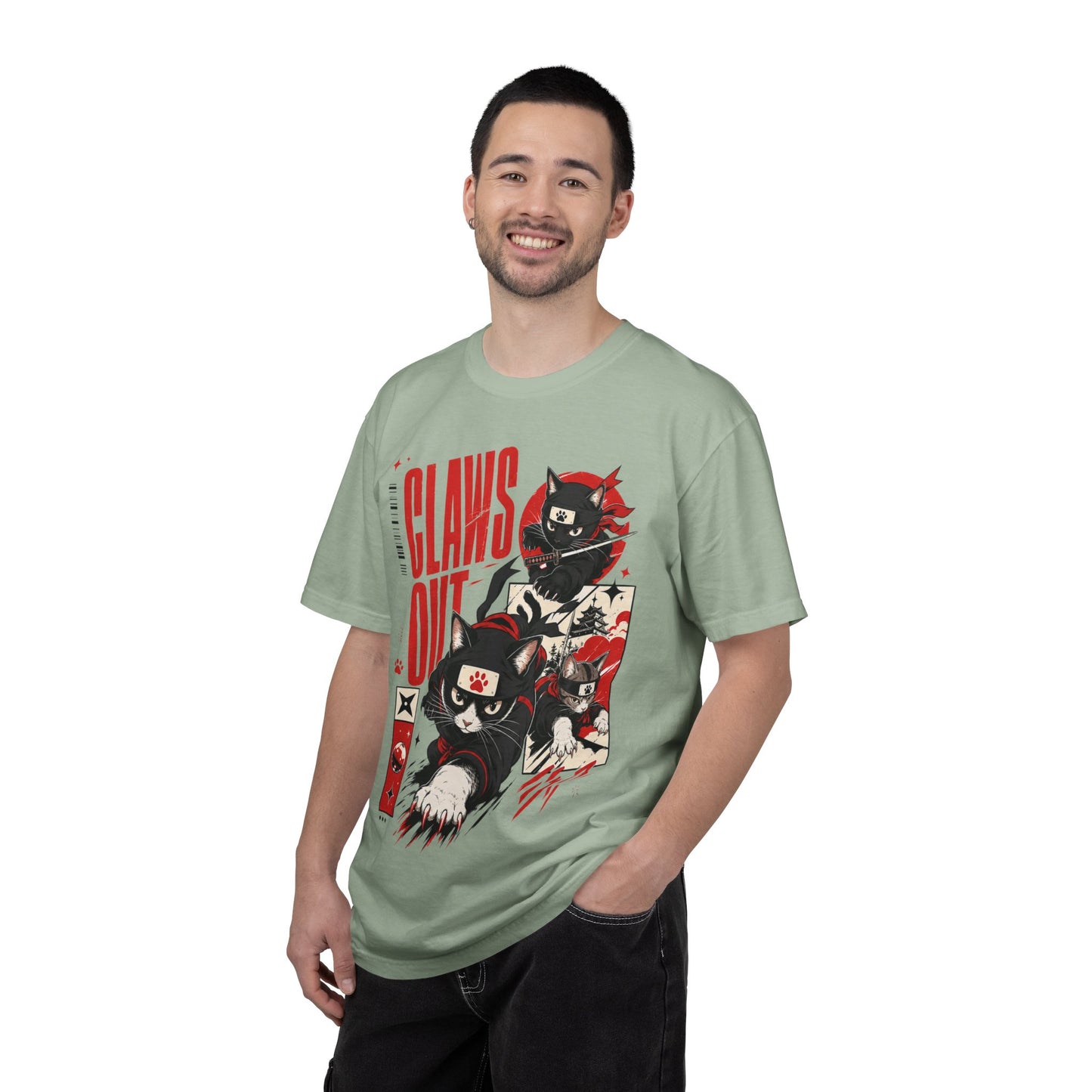 Claws Out Cat Graphic T-Shirt — Retro Ninja Kitties Tee
