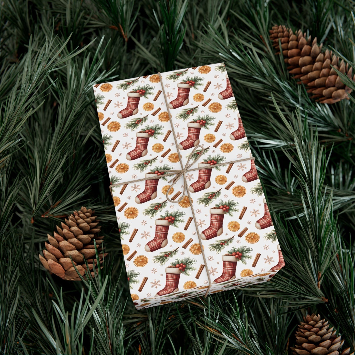 Christmas Stocking & Orange Slice Gift Wrap Paper - Holiday Wrapping Roll