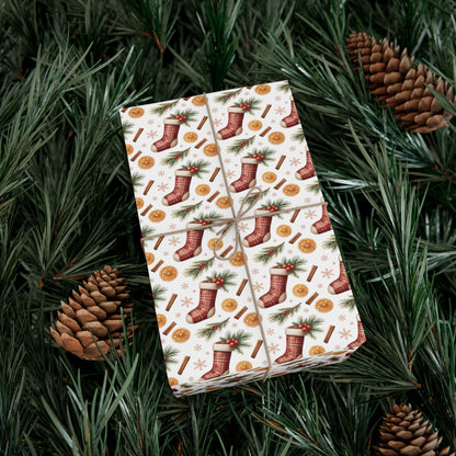 Christmas Stocking & Orange Slice Gift Wrap Paper - Holiday Wrapping Roll