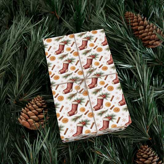 Christmas Stocking & Orange Slice Gift Wrap Paper - Holiday Wrapping Roll