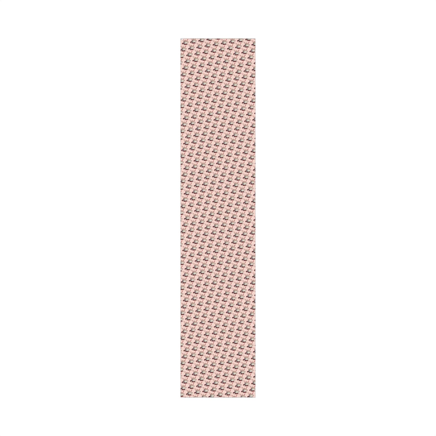 Tea Cup Pattern Gift Wrap Paper — Pink Hot Cocoa & Candy Cane Holiday Wrapping Paper