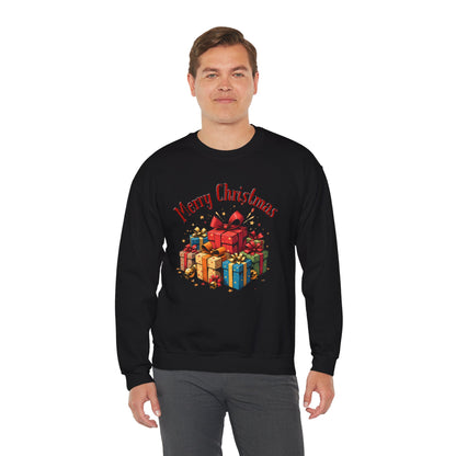 Christmas Crewneck Sweatshirt — "Merry Christmas" with Festive Gift Pile