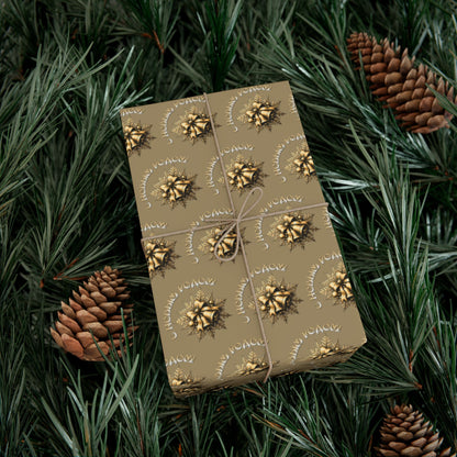 Wrapping Paper - Neutral Kraft Gold Bow Pattern Holiday Gift Wrap