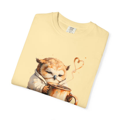 Sleepy Owl Coffee T-Shirt — Cute Cozy Morning Tee