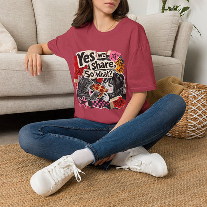 T-Shirt — "Yes We Share, So What?" Retro Collage Graphic Tee