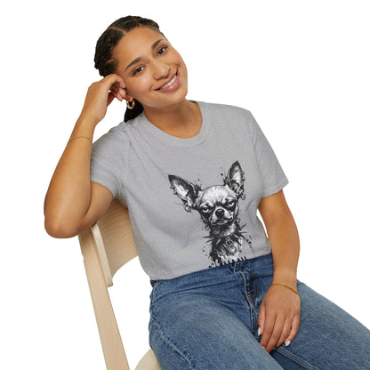 Chihuahua Portrait T‑Shirt — Expressive Black & White Dog Art Tee