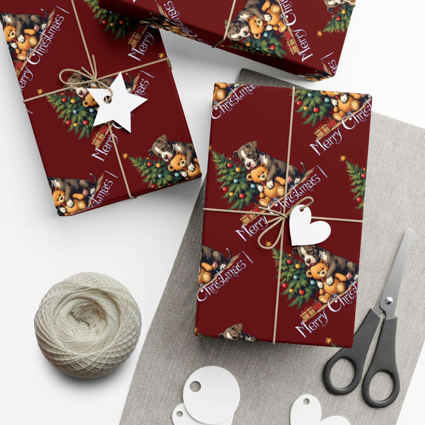 Christmas Tree & Teddy Bear Gift Wrap Paper — 'Merry Christmas' Holiday Wrapping Sheets