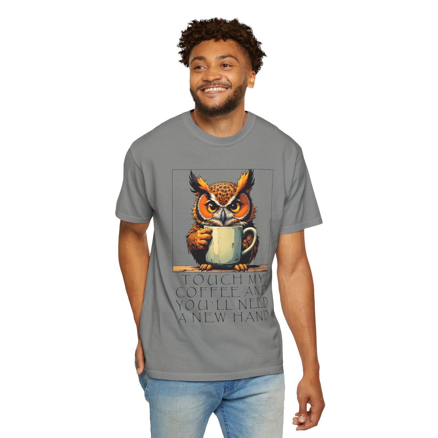 Coffee Owl T‑Shirt - "Touch My Coffee and You'll Need a New Hand" Graphic Tee
