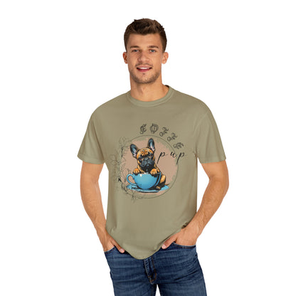 Cute French Bulldog Coffee T-Shirt - Unisex Garment-Dyed Tee