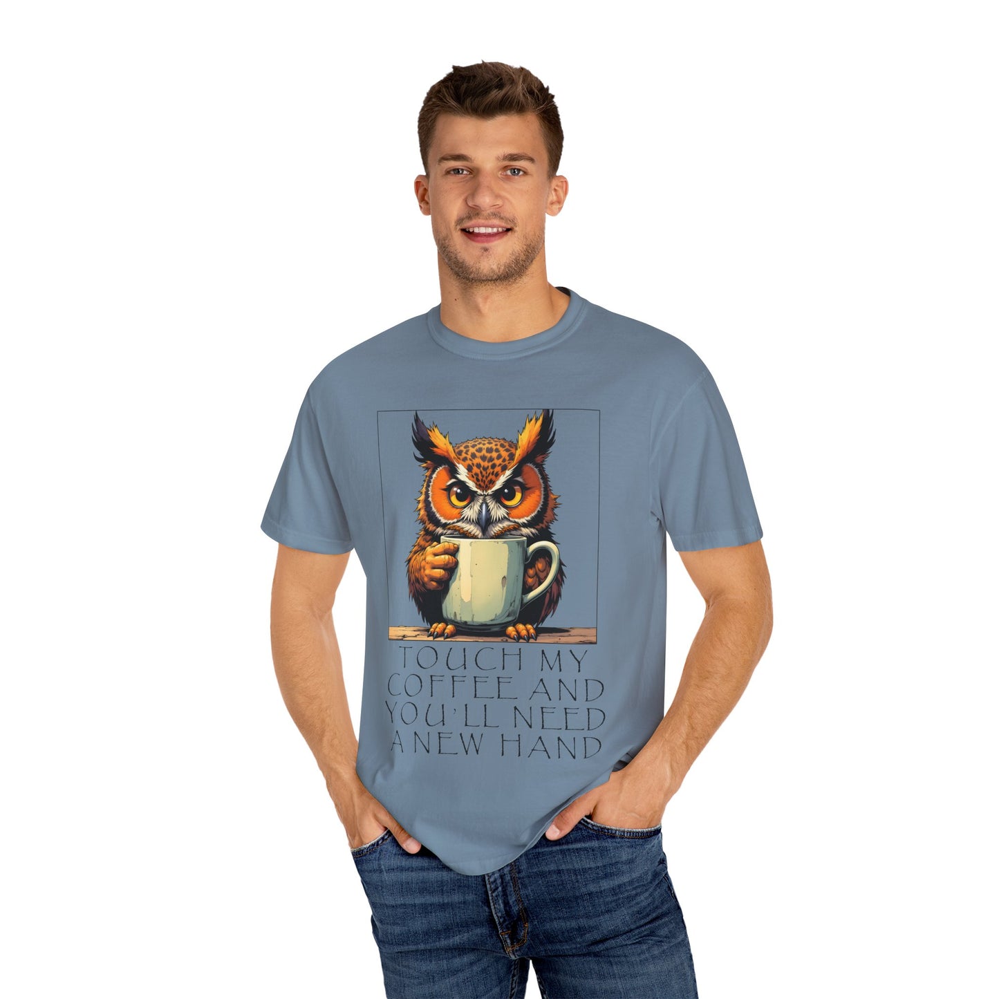 Coffee Owl T‑Shirt - "Touch My Coffee and You'll Need a New Hand" Graphic Tee