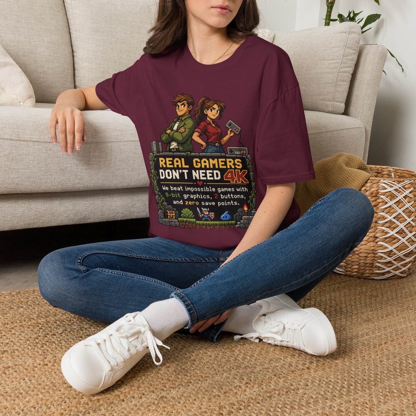 T-Shirt — Retro Pixel 'Real Gamers Don't Need 4K' Graphic Tee
