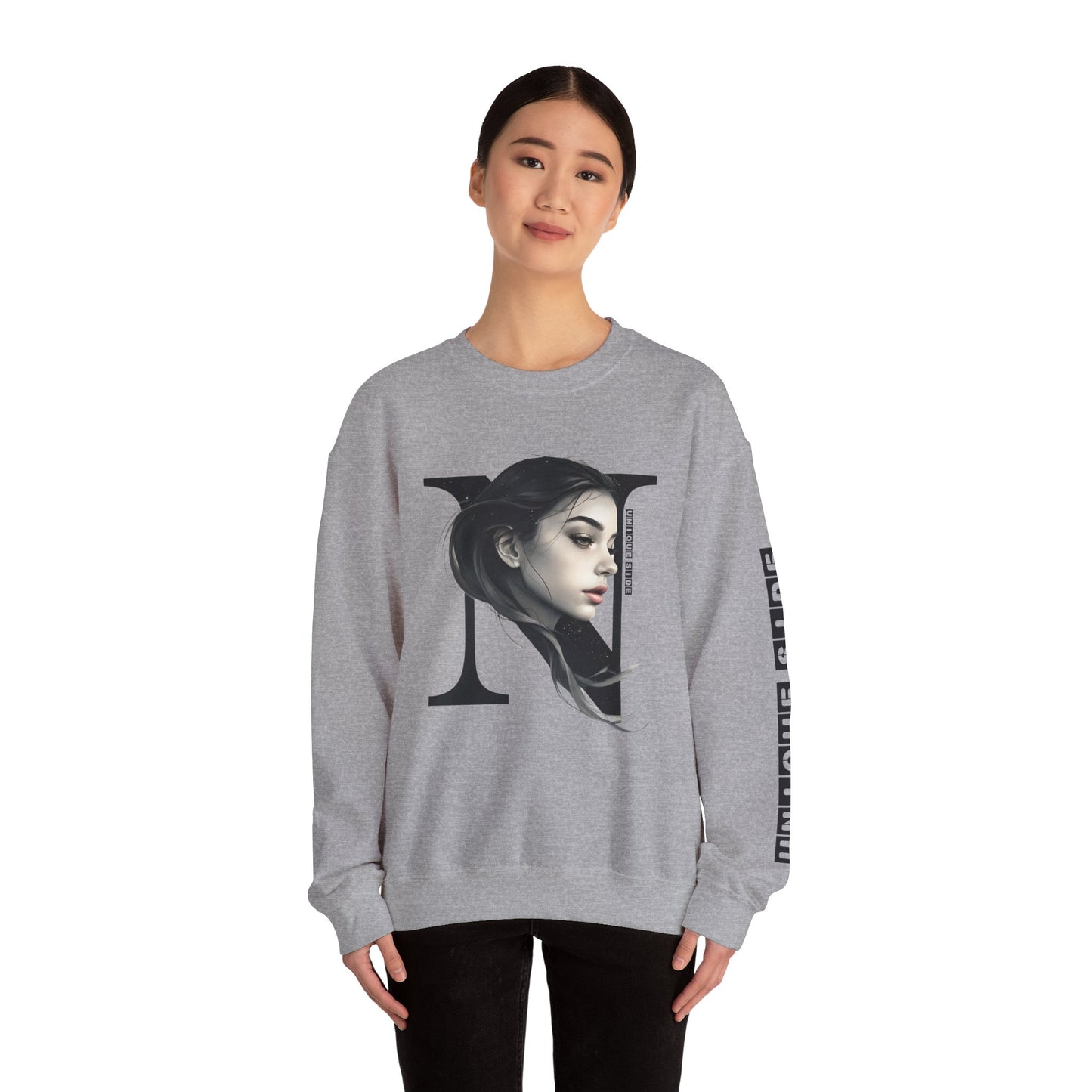 Letter N, Stylish Artistic Sweatshirt, Trendy Crewneck, Graphic Sweater, Cozy Unisex Top, Unique Gift for Art Lovers, Everyday Comfort
