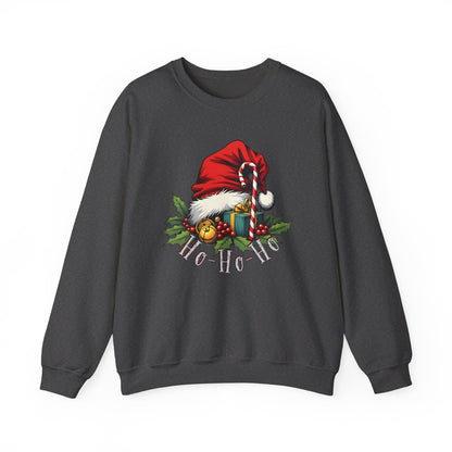 Christmas Sweatshirt - 'Ho-Ho-Ho' Santa Hat & Holly Holiday Crewneck