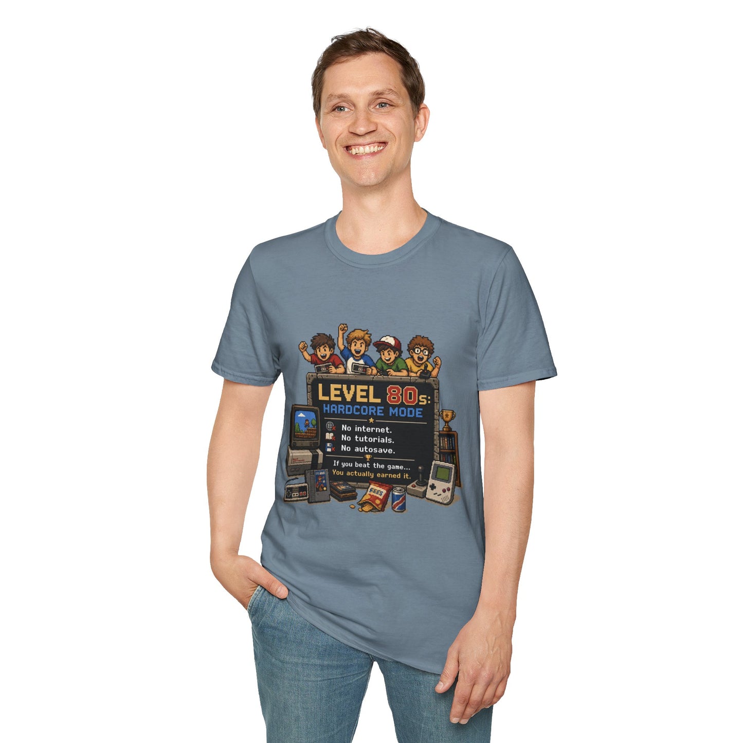 80s Level Up T-Shirt — 'Level 80s: Hardcore Mode' Retro Gaming Tee