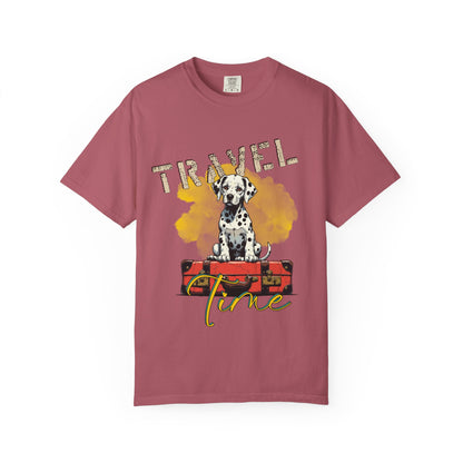 Travel Time Dog T-Shirt, Unisex Graphic Tee, Pet Lover's Gift, Vacation Shirt, Travel Enthusiast Apparel