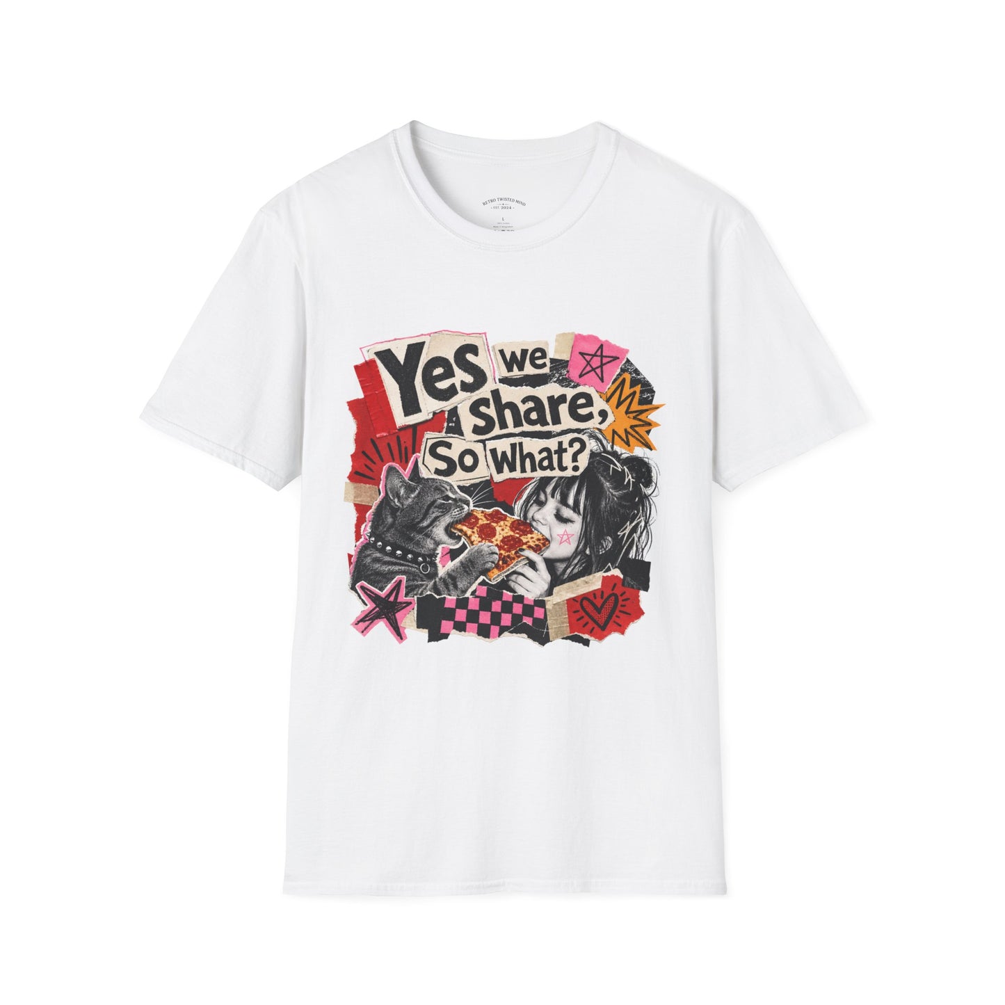 T-Shirt — "Yes We Share, So What?" Retro Collage Graphic Tee